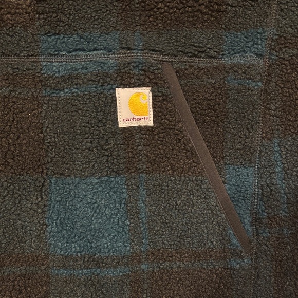 Carhartt Fleece Pullover Half Zip Plaid Black Teal Blue Green S - Picture 9 of 12